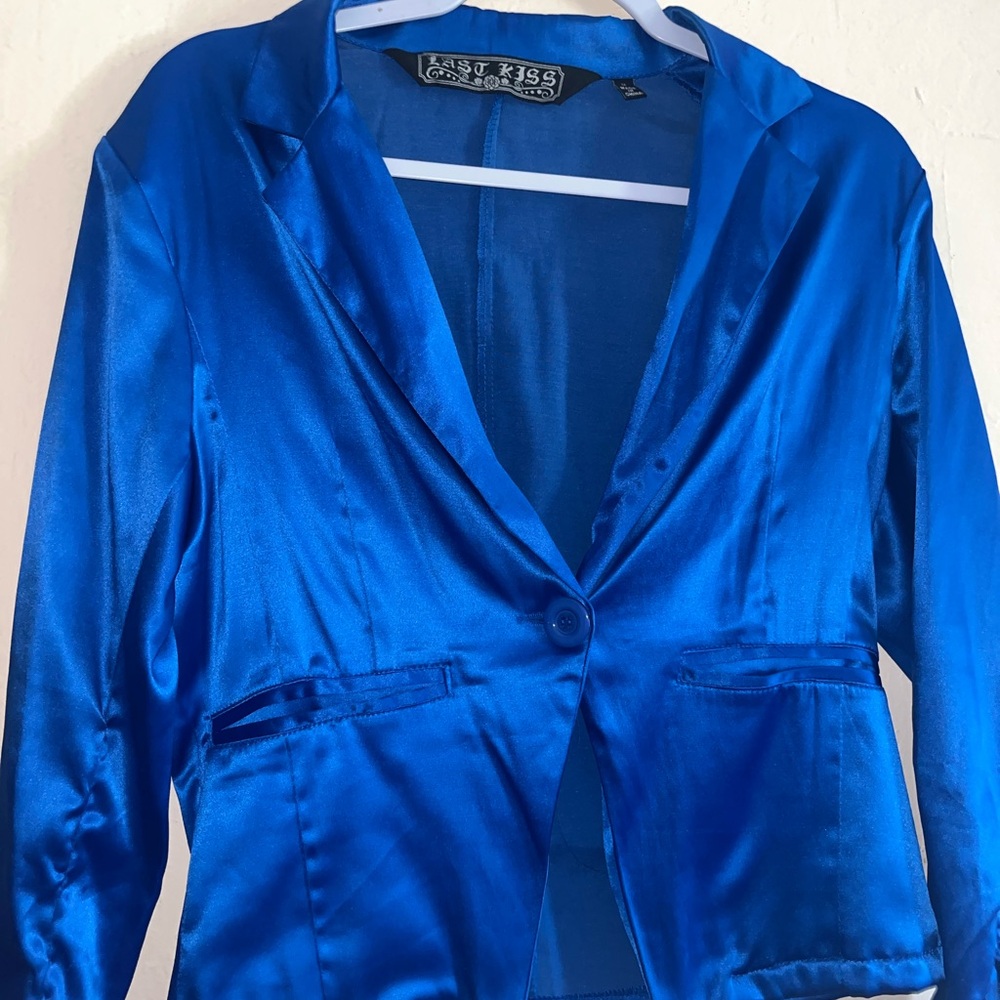 Last Kiss Vibrant Blue Satin Blazer